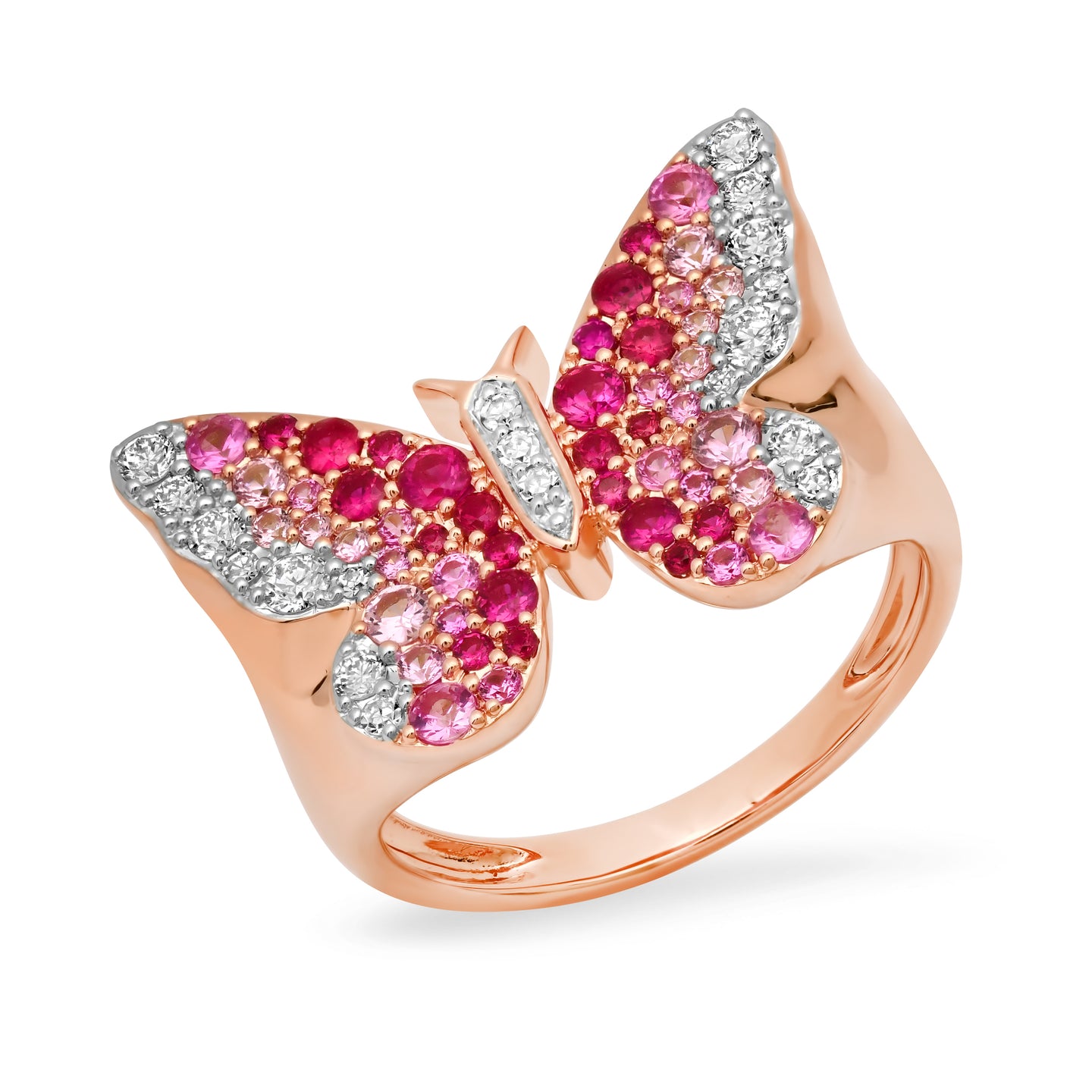 14k Rose Gold Pink and Diamond Ombré Butterfly Signet Ring